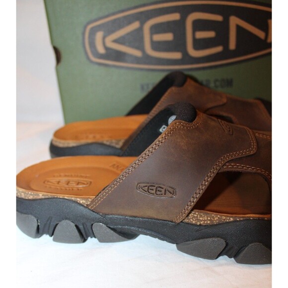 Keen Men\'s Daytona Open Toe Leather Slide Sandals Bison/Black NEW SZ 14 main image 7